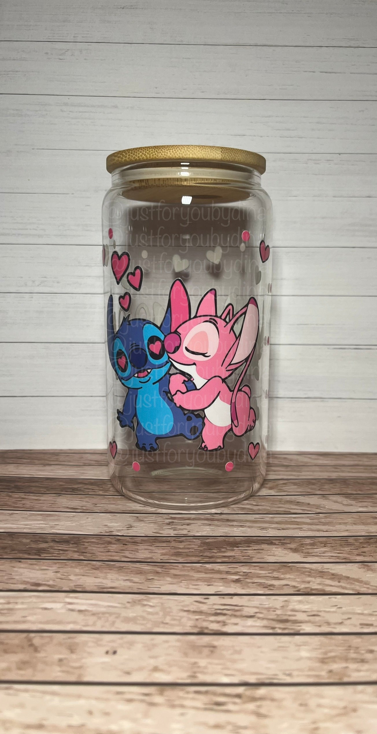 Alien Couple Hearts Glass Can