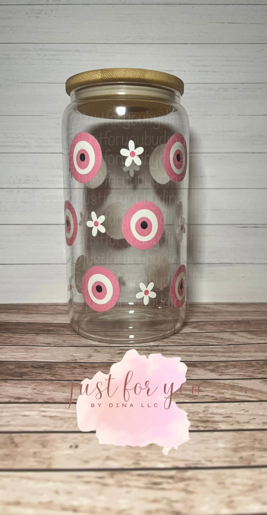 Pink Evil Eye Glass Can